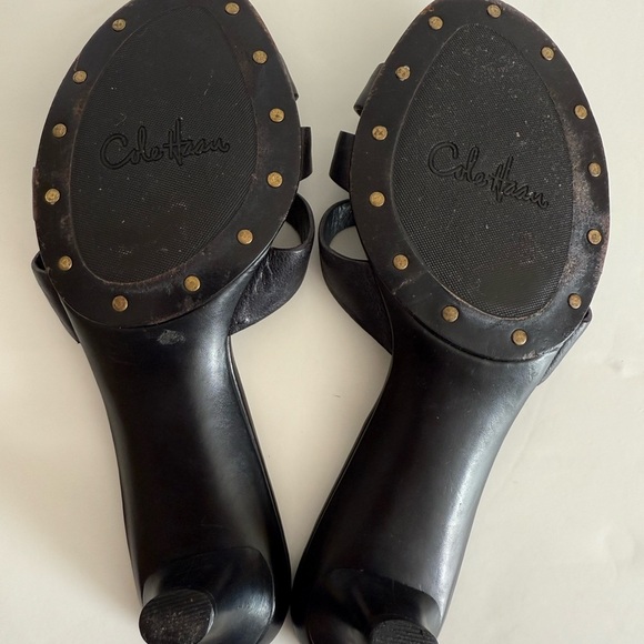 Cole Haan Black Slide Sandals with Gold Accents - Picture 8 of 14